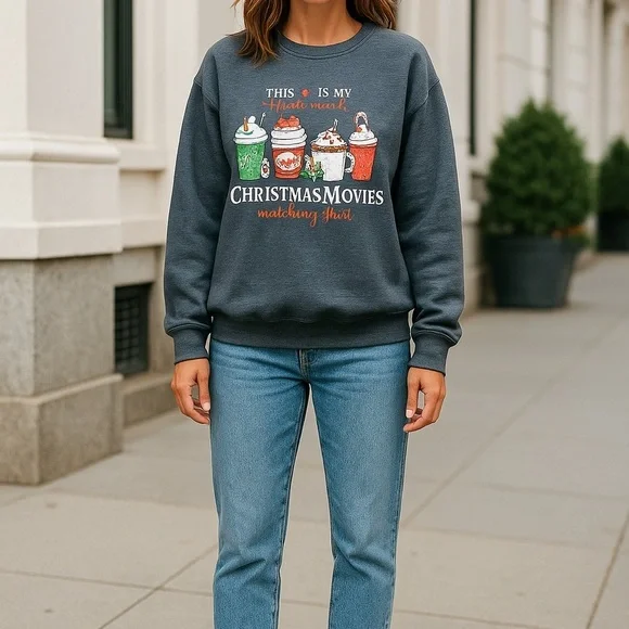 Gildan Gray Crewneck Sweater with Festive Design - Picture 3 of 5